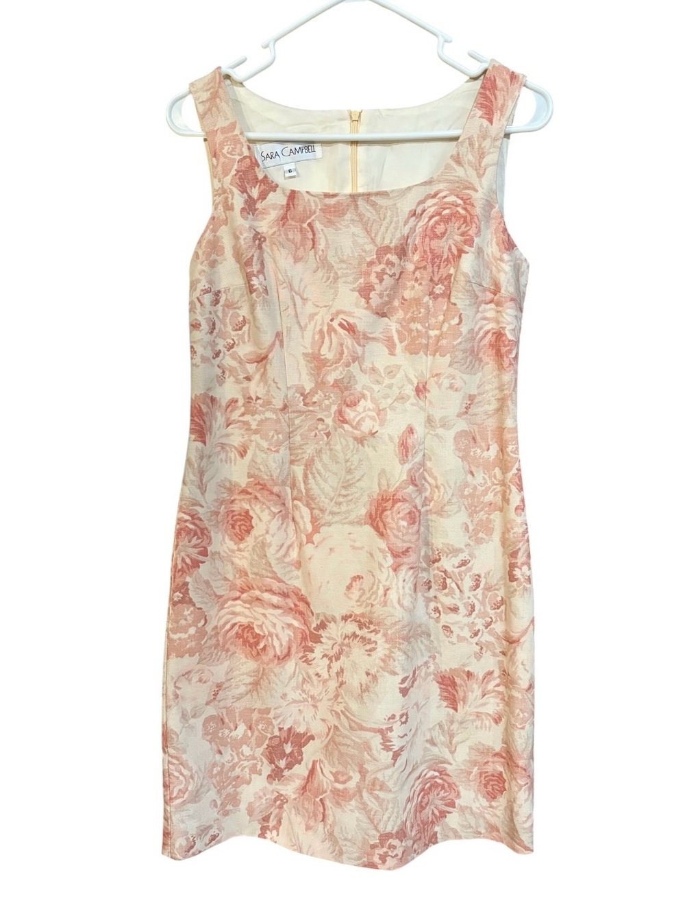 Sara Campbell Cream and Blush Floral Sleeveless Sheath Dress